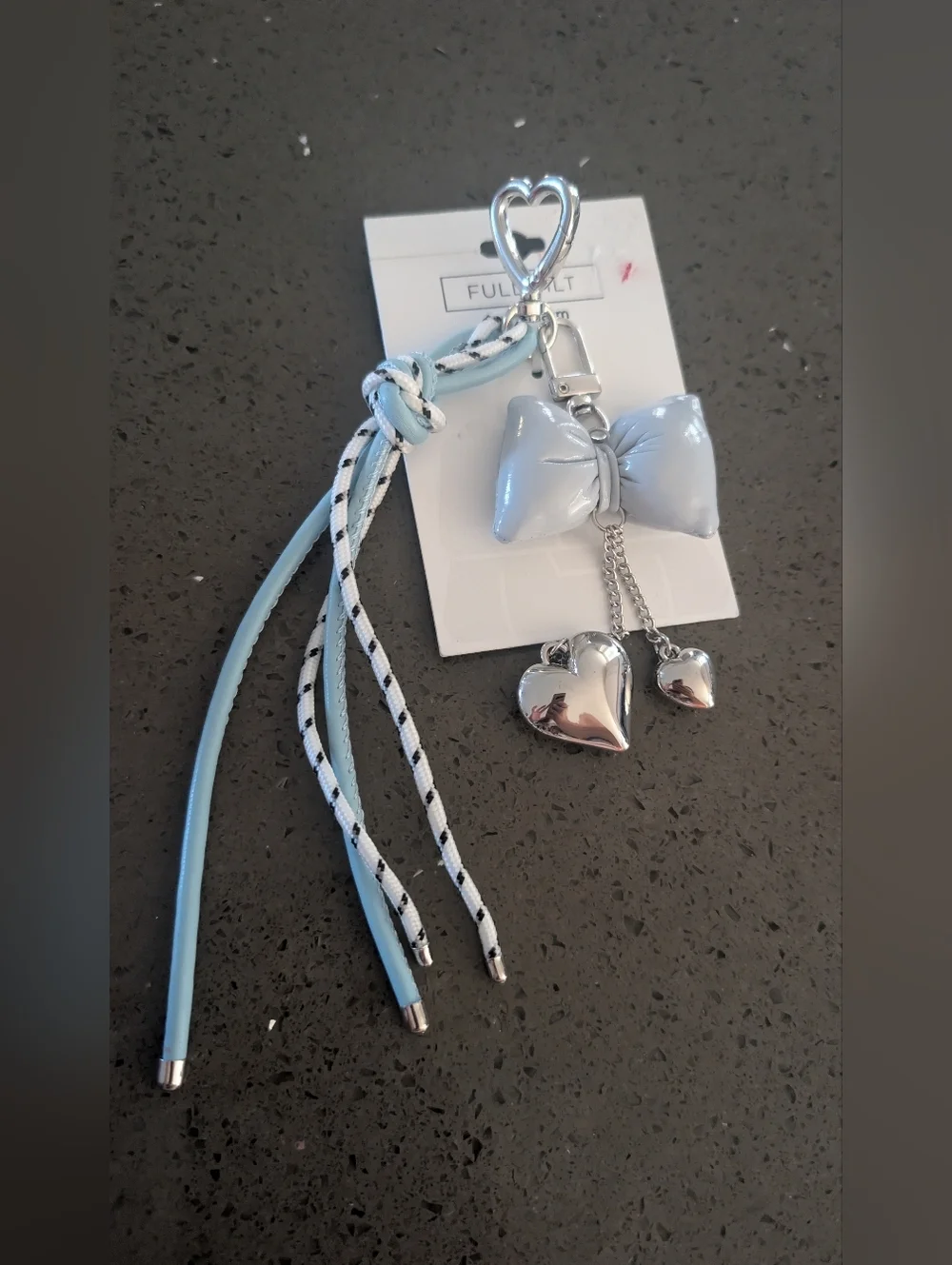 Full Tilt Light Blue Bow & Silver Heart Keychain Card Holder